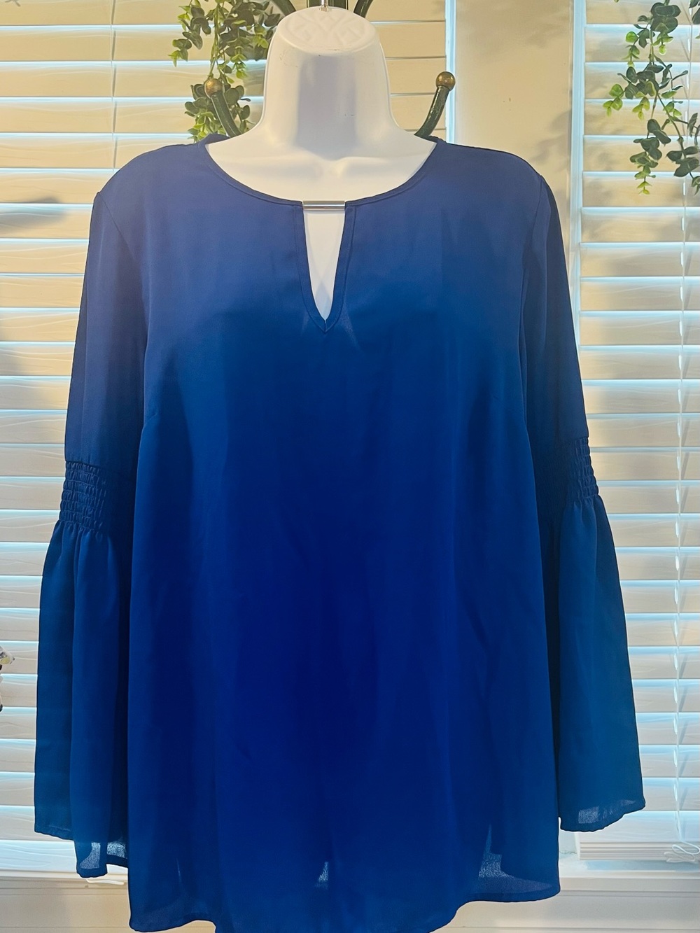 Michael Kors Cobalt Blue Keyhole Peasant Blouse